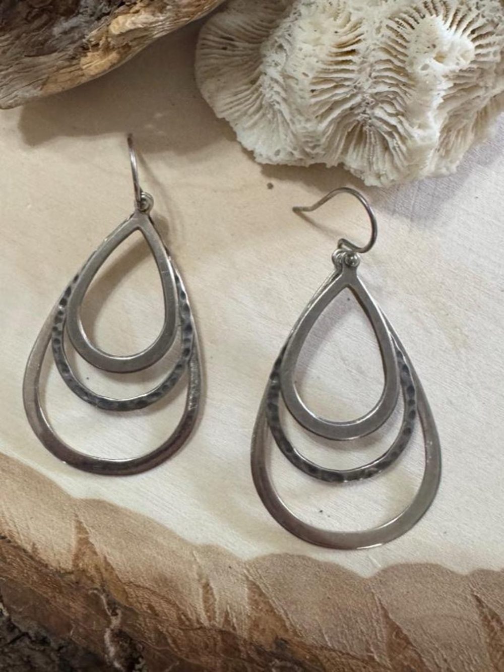 SILPADA 925 Sterling Silver Textured Triple Teardrop Earrings W1576